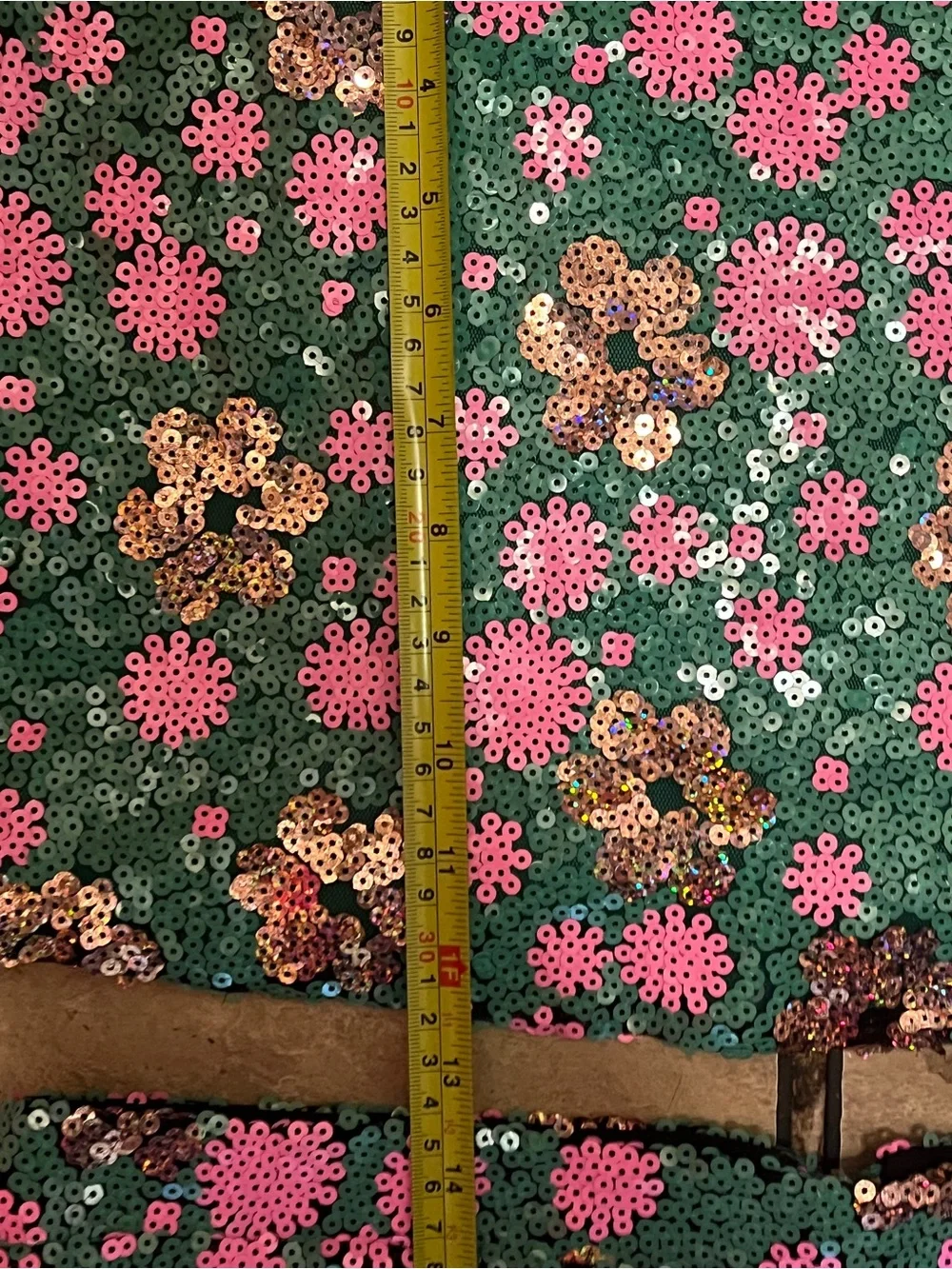 TOPSHOP Size 8 Green Pink Sequin Floral Crop Top Mini Skirt 2 Piece Set